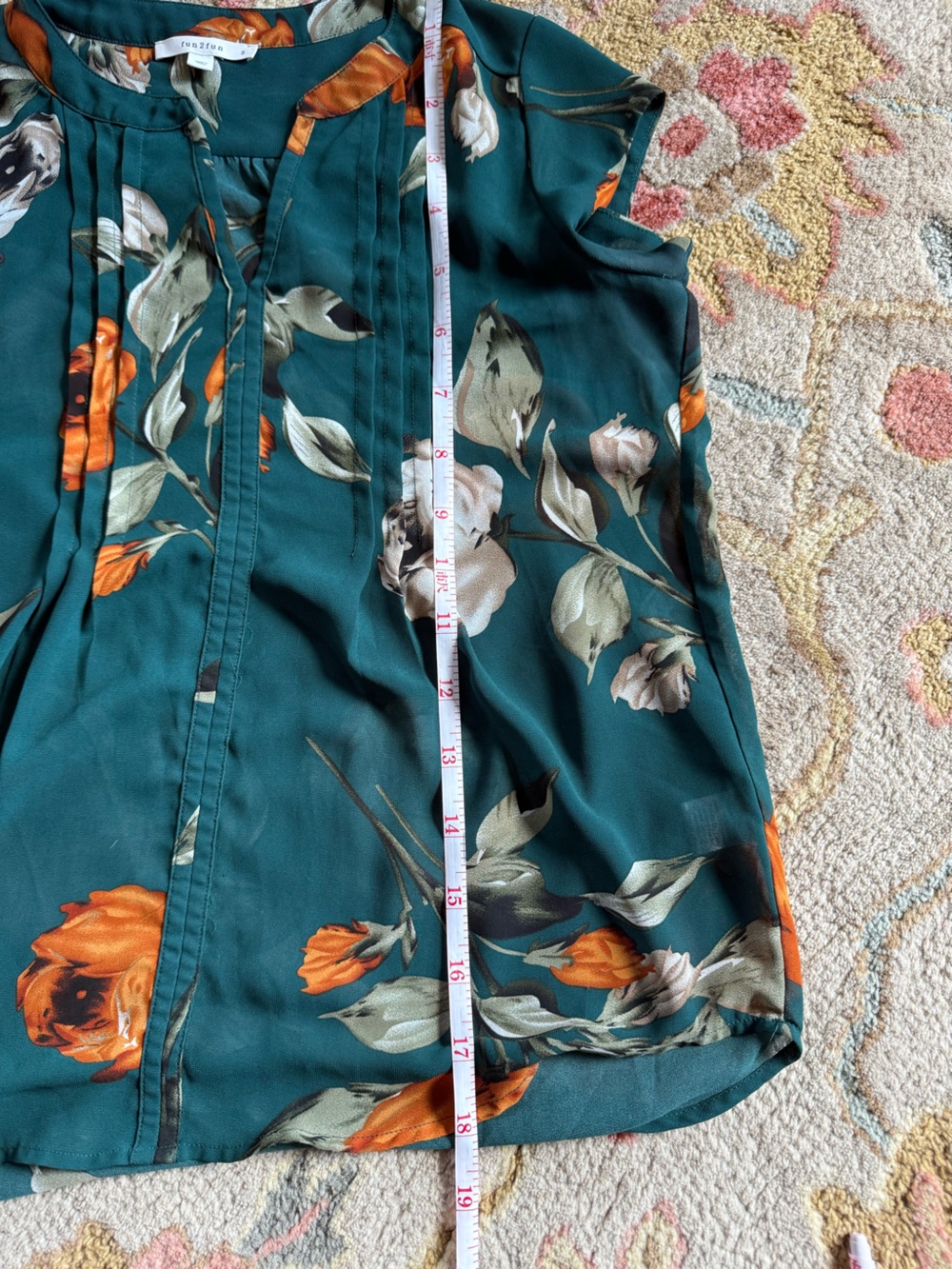 fun 2 fun Teal Floral Cap-Sleeve Blouse - Picture 4 of 4
